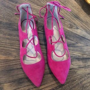 Tahari Hot Pink Lace Up Ballet Flats
